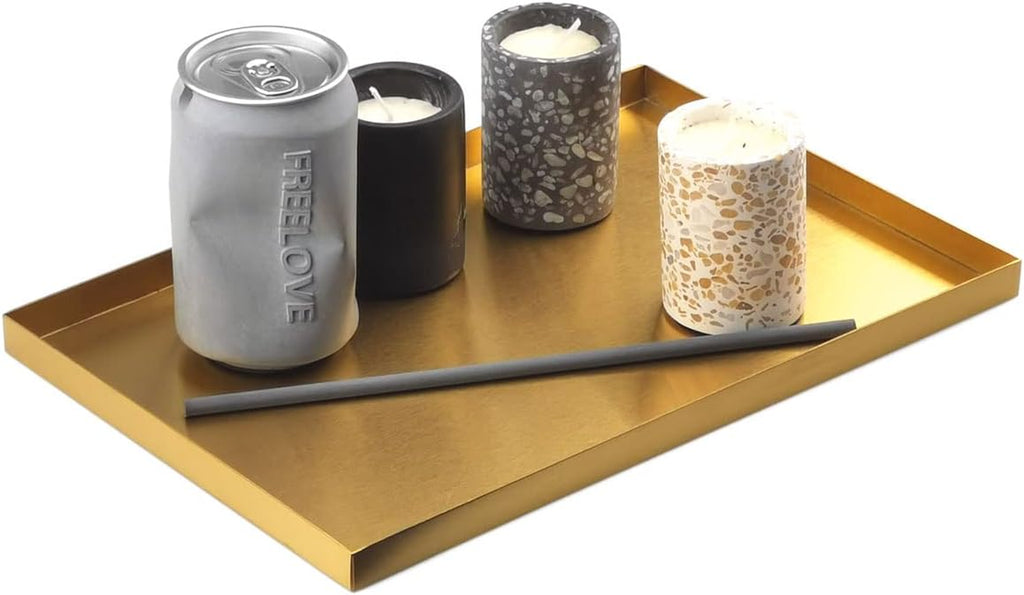 Gold Tray for Bathroom Vanity Brass Decor, Small Candle Holder, Rectangle Soap Dish, Brushed Square Plate, Coffee Table Toilet Back Modern Antique, 8''X12''