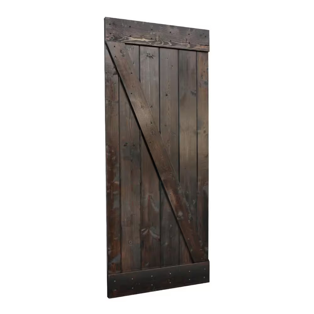 36 In. X 84 In. Dark Coffee Stain Assembly Required Pine Wood Sliding Interior Barn Door Slab