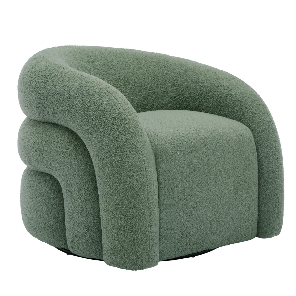 360° Swivel Accent Chair for Living Room, Boucle Barrel Armchair Single Sofa Chair Reading Chair, Sage Green
