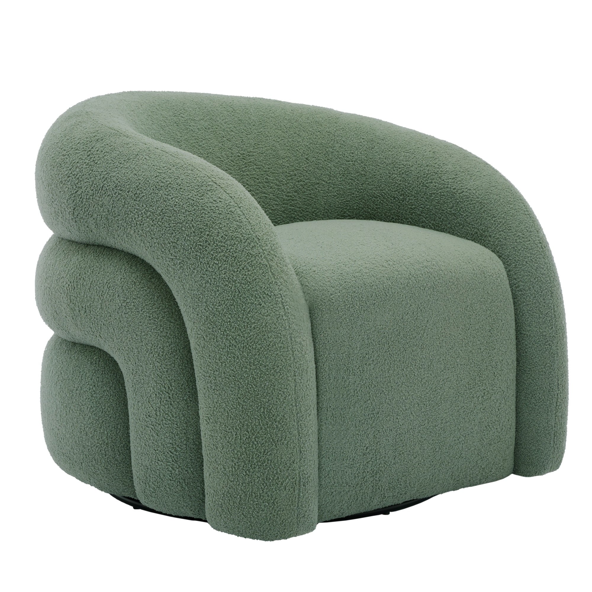 360° Swivel Accent Chair for Living Room, Boucle Barrel Armchair Single Sofa Chair Reading Chair, Sage Green