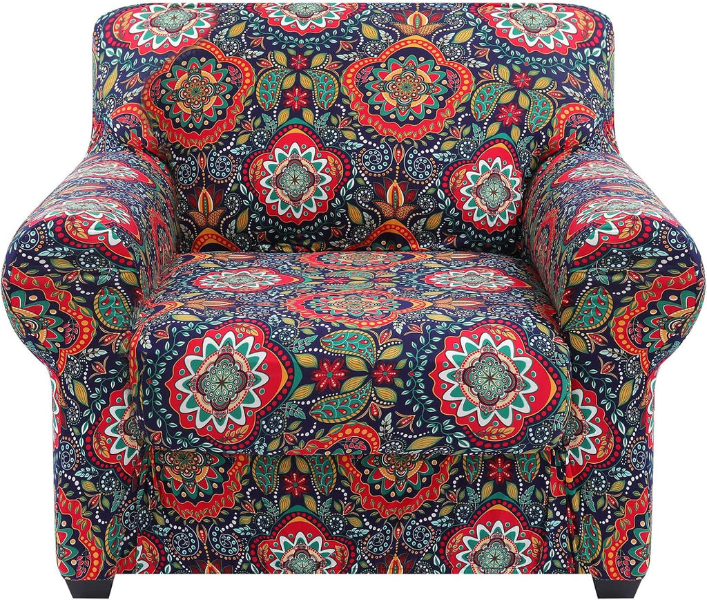 Couch Covers, Chair/Sofa Covers, Floral Pattern, Stretch, Printed, 2 Pieces, Armchair Slipcover, Separate Couch Cushion Slipcover, Furniture Protector for Dogs(Armchair, Mandala Floral)
