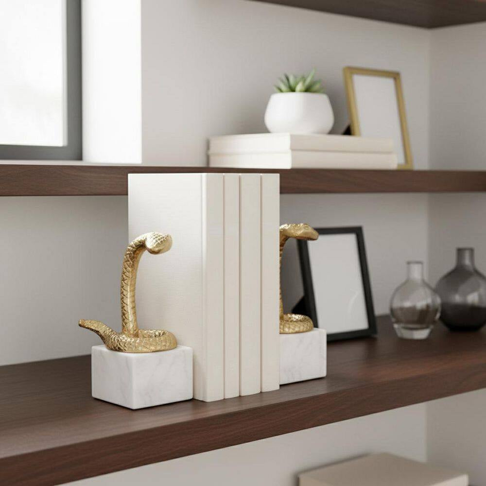 8 In. Gold Metal and Marble Novelty Snake Bookends (Set of 2)