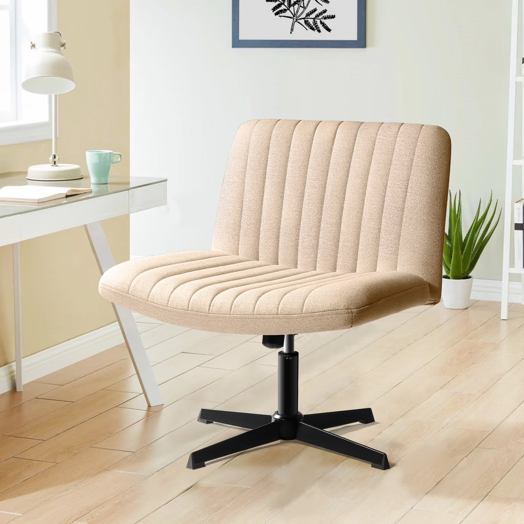 Armless Office Desk Chair No Wheels,Fabric Padded Modern Swivel Vanity Chair,Height Adjustable Wide Seat Computer Chair