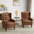 Wingback Accent Chair Set of 2, PU Leather Upholstered Armchair for Living Room Arm Chair, Brown