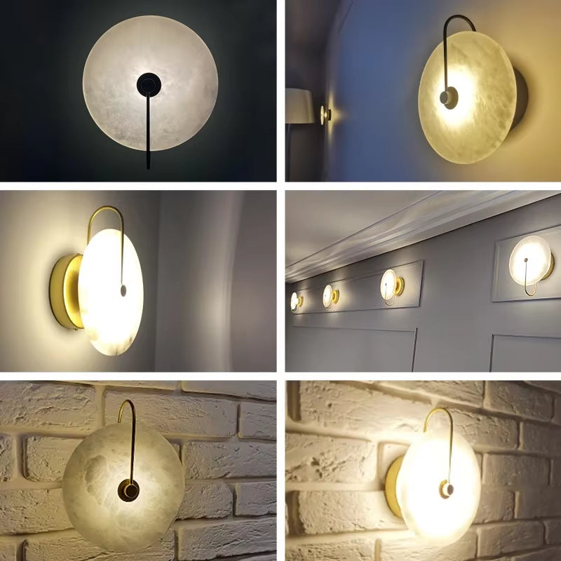 Modern LED Marble Wall Sconce Light Fixture Alabaster Lamp Living Room Bedroom Bedside Home Art Decoration Stone Decor Indoor
