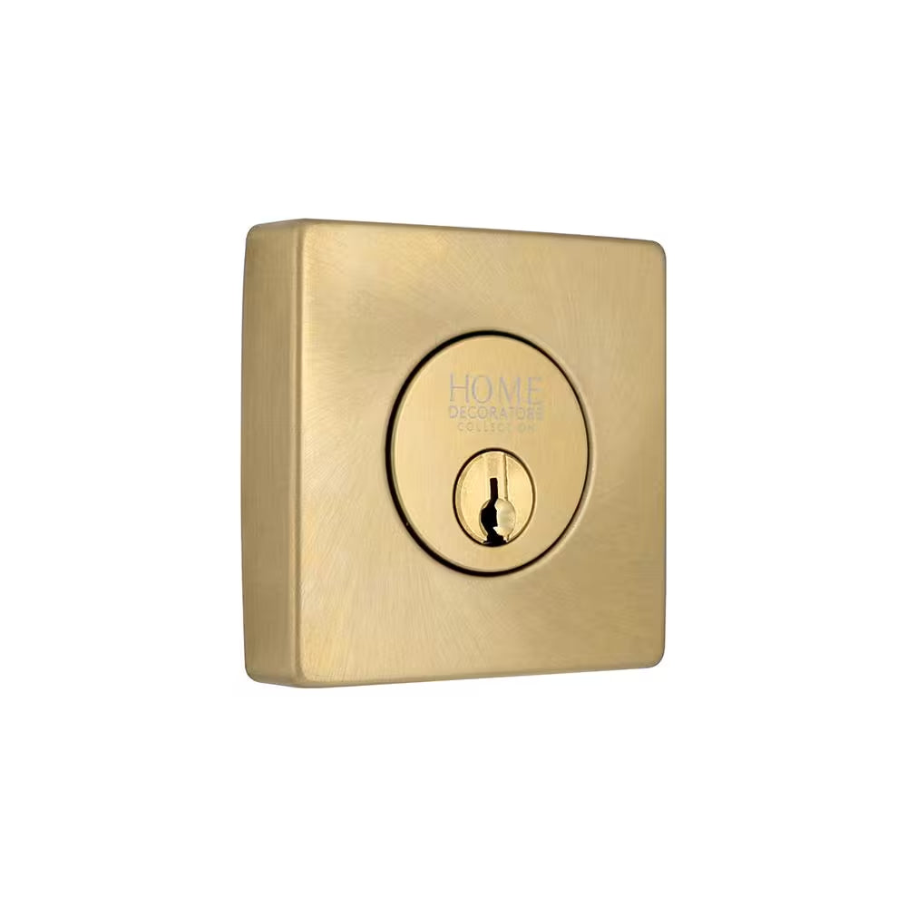 Square Brushed Gold Single Cylinder Deadbolt Featuring Dual Keyway