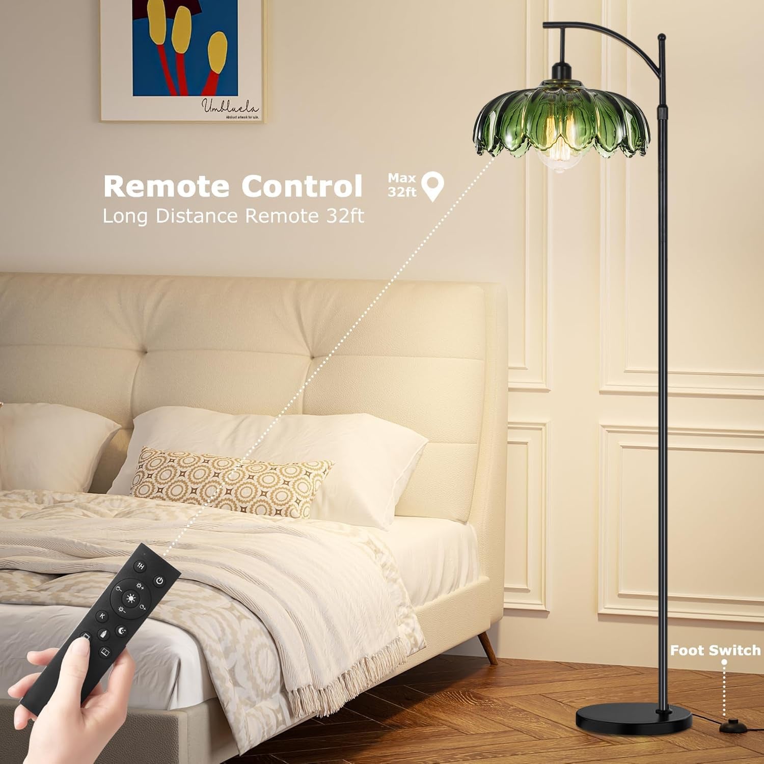 Dimmable Gold Floor Lamp with Remote - Vintage Mid Century Modern Design