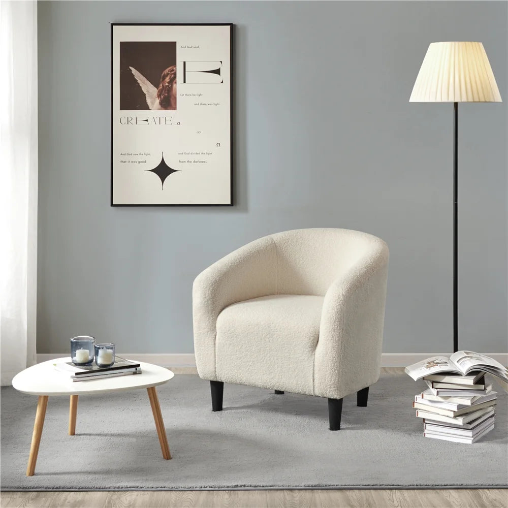 Modern Upholstered Boucle Armchair for Living Room, Ivory