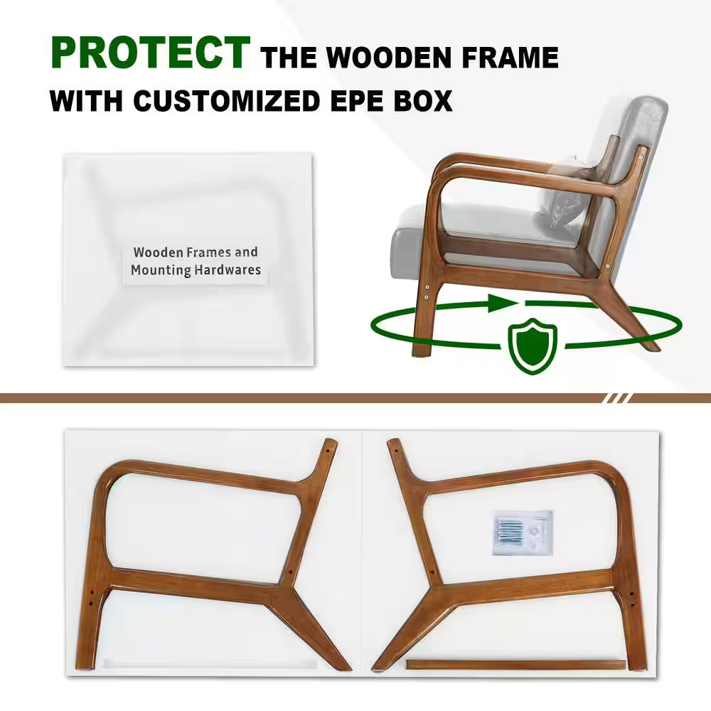 Mid-Century Modern Red Leatherette Accent Armchair with Walnut Ruber Wood Frame (Set of 2)