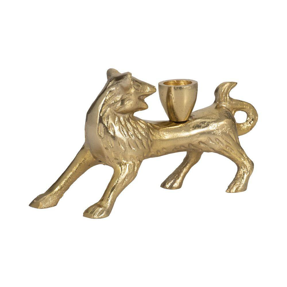 8 In. X 4 In. Gold Metal Novelty Fox Taper Candle Holder