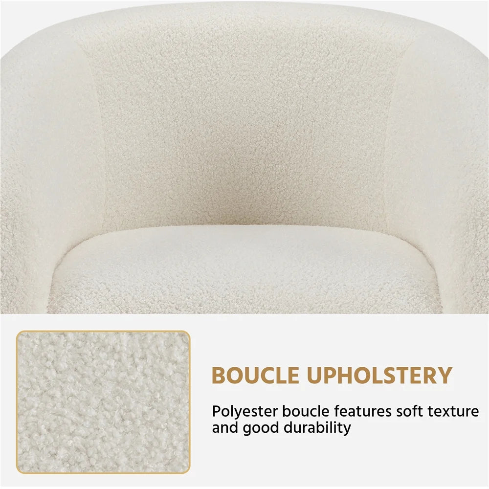 Upholstered Club Chair Accent Barrel Chair, Ivory