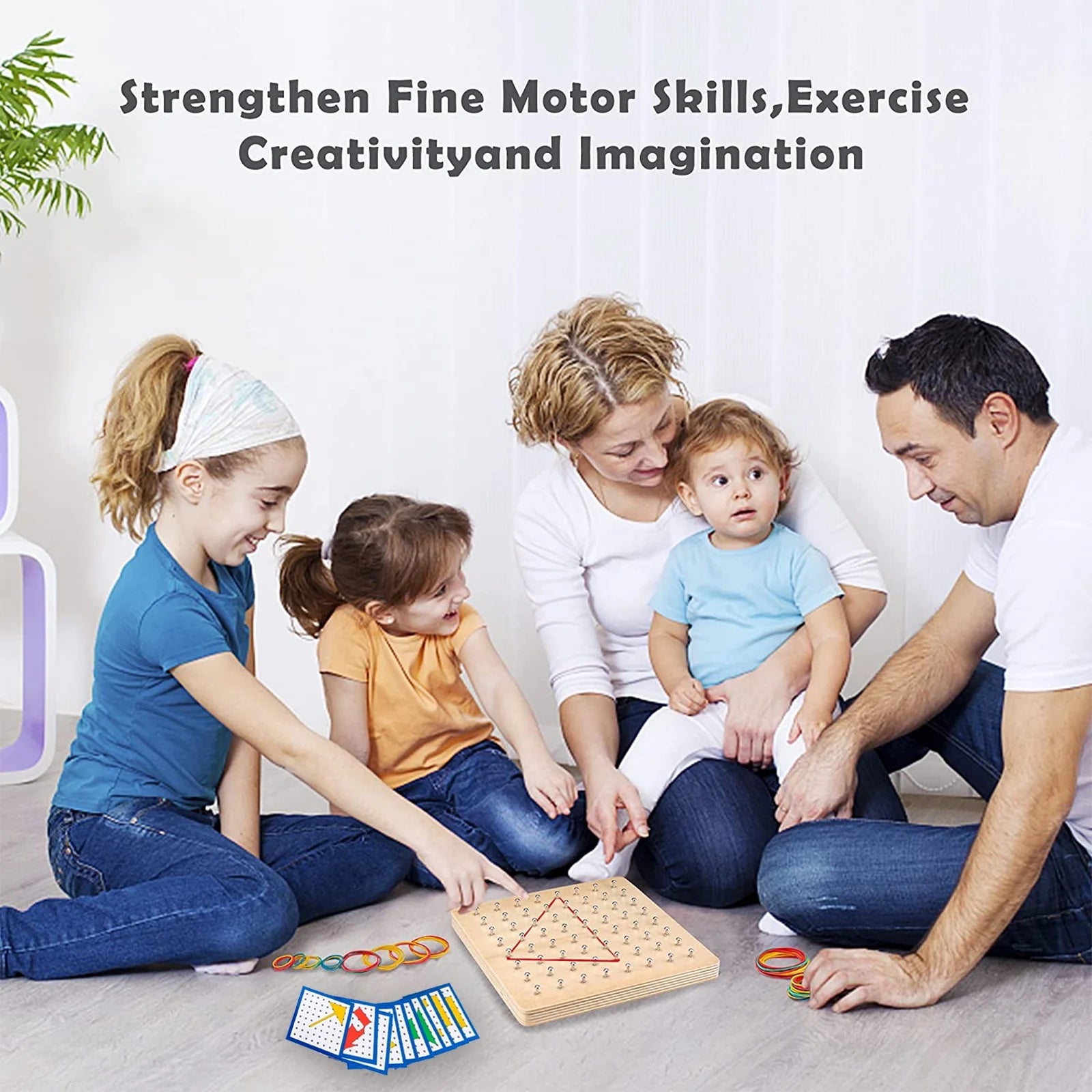 Stem Geo Board – 8X8 Math Manipulative for Kids Ages 3+ with Pattern Cards & Rubber Bands