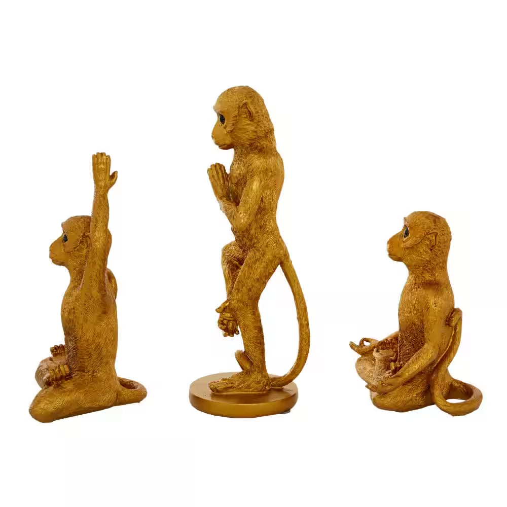 Gold Polystone Monkey Sculpture (Set of 3)