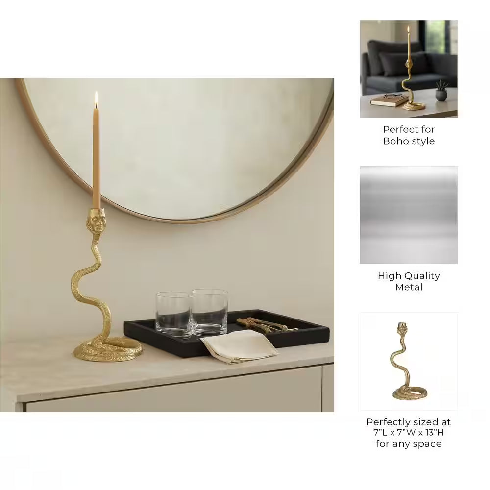13 In. Gold Metal Novelty Snake Taper Candle Holder