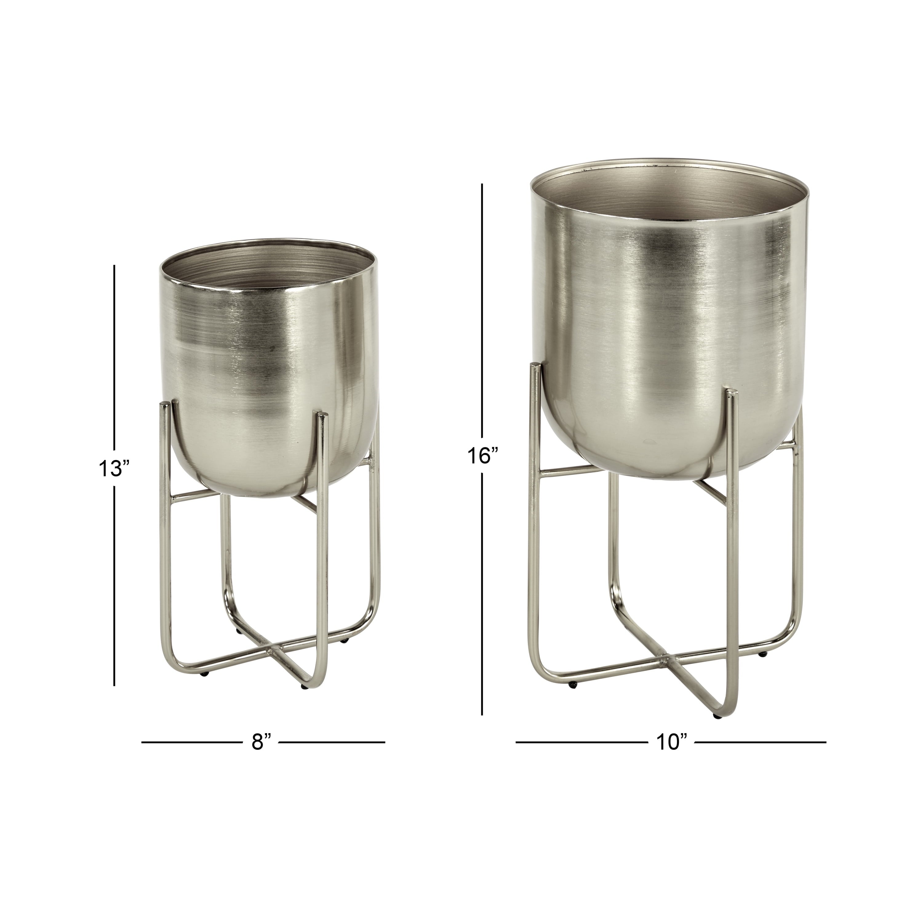 16", 13"H Indoor Outdoor Silver Metal Planter with Removable Stand (2 Count)
