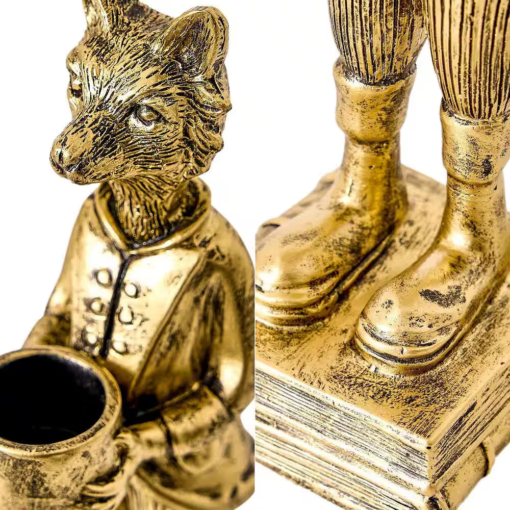 the Fox and Rabbit Gold Resin Tabletop Bar Decor