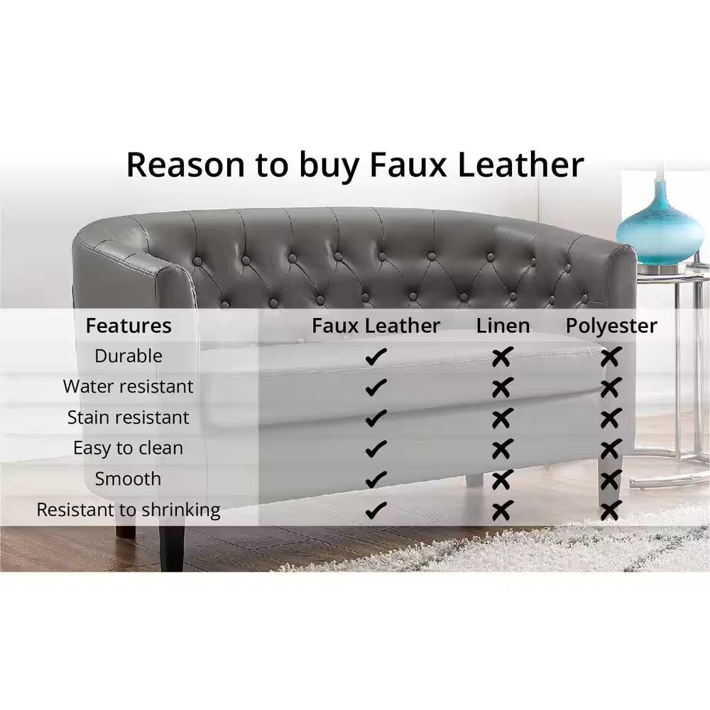 49 In. Midcentury Modern Cream Button Tufted Faux Leather 2-Seat Loveseat