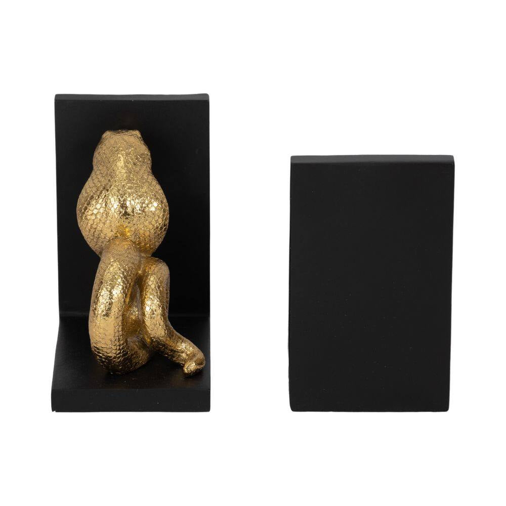 Black 5 In. X 6 In. Resin Novelty Solid Coiled Snake Bookends (Set of 2)