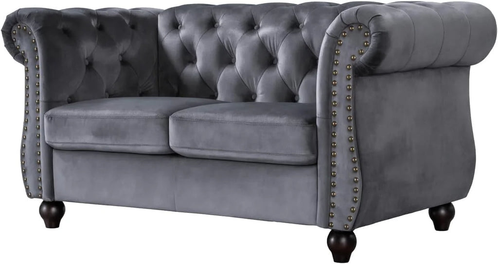 Chester 61 In. Wide Rolled Arm Velvet Modern Straight Living Room Loveseat, Gray