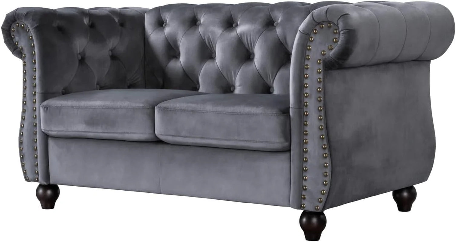 Chester 61 In. Wide Rolled Arm Velvet Modern Straight Living Room Loveseat, Gray