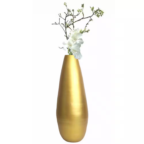 31.5 In. Spun Bamboo Tall Floor Vase - Sleek Metallic Finish, Elegant Home Decoration, Modern Accent Piece, Gold Large
