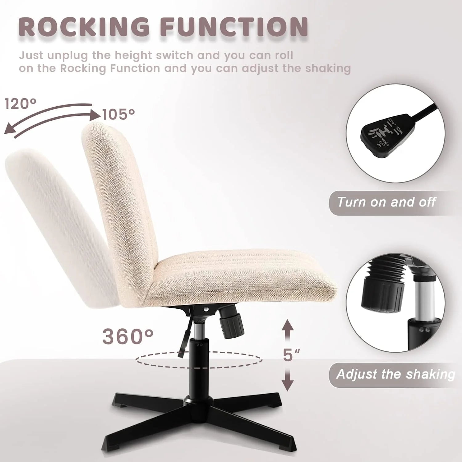 Armless Office Desk Chair No Wheels,Fabric Padded Criss Cross Legged Office Chair,Swivel Vanity Chair