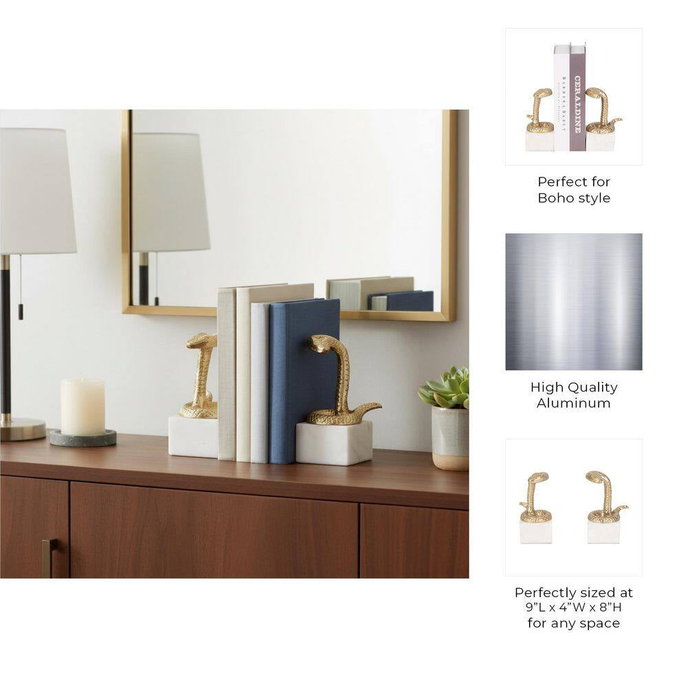 8 In. Gold Metal and Marble Novelty Snake Bookends (Set of 2)