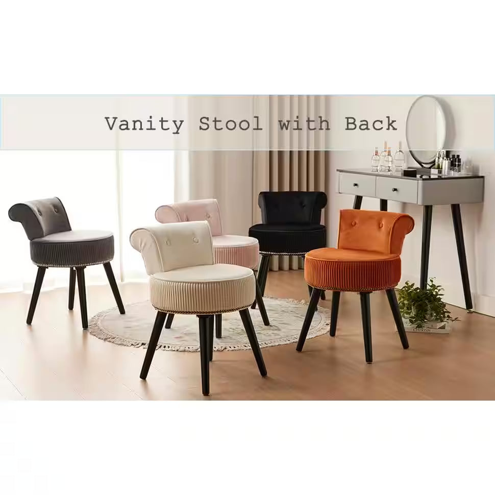 18.9 in Tall Small Vanity Makeup Vanity Chair Velvet Stool, Tufted Accent Chair, Wood Material Makeup Chair