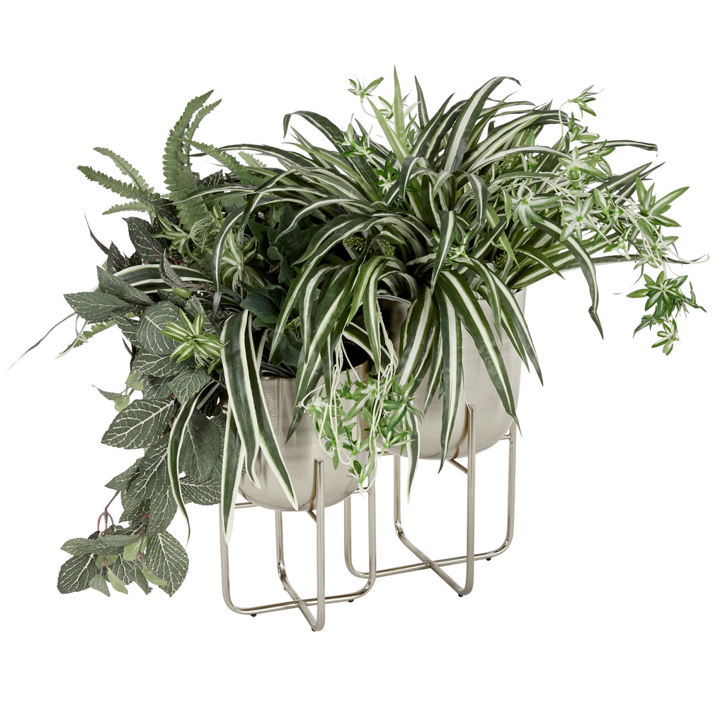 16", 13"H Indoor Outdoor Silver Metal Planter with Removable Stand (2 Count)