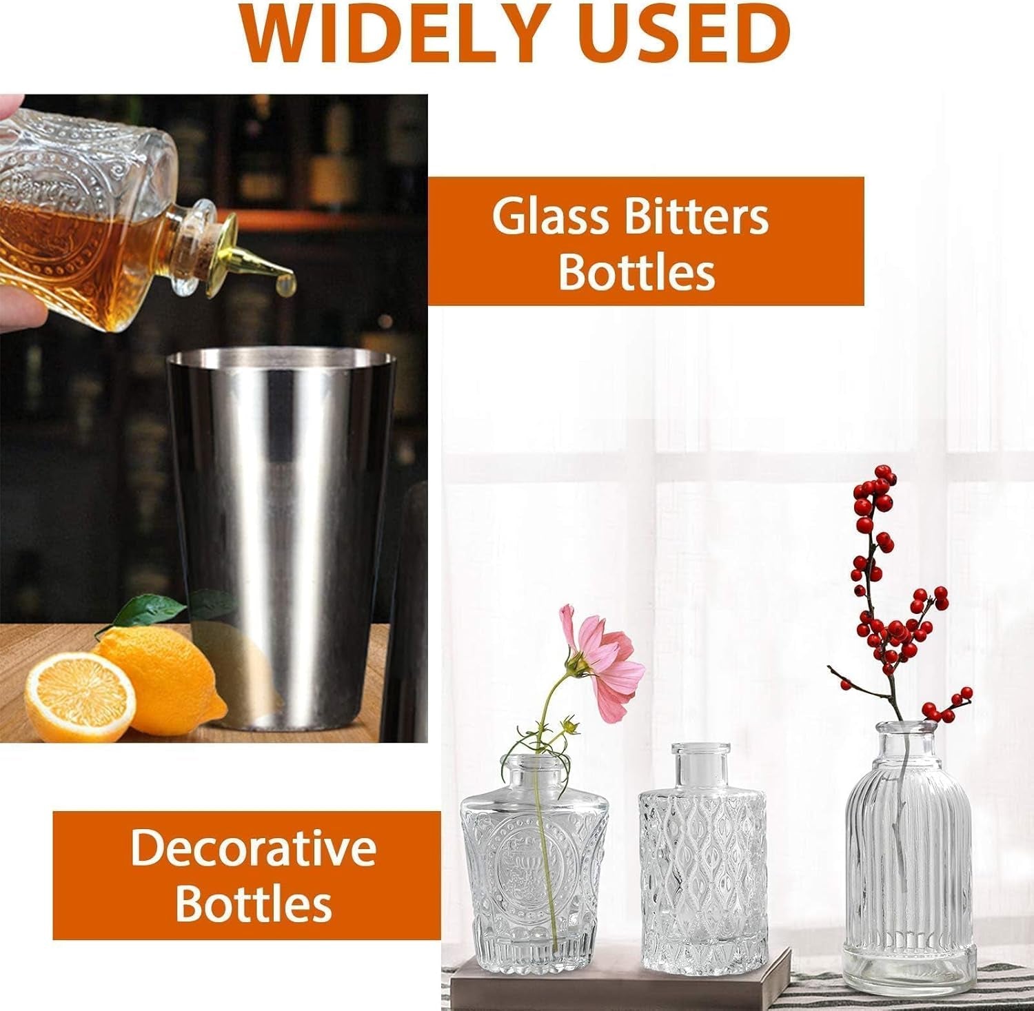 Bitters Bottle Set - Glass Vintage Bottle, Decorative Bottles with Dash Top, Dasher Bottles for Making Cocktail Great for Bartender Home Bar (3 Pack)