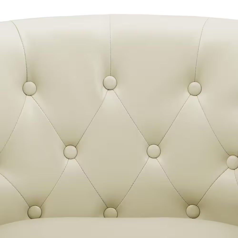 49 In. Midcentury Modern Cream Button Tufted Faux Leather 2-Seat Loveseat