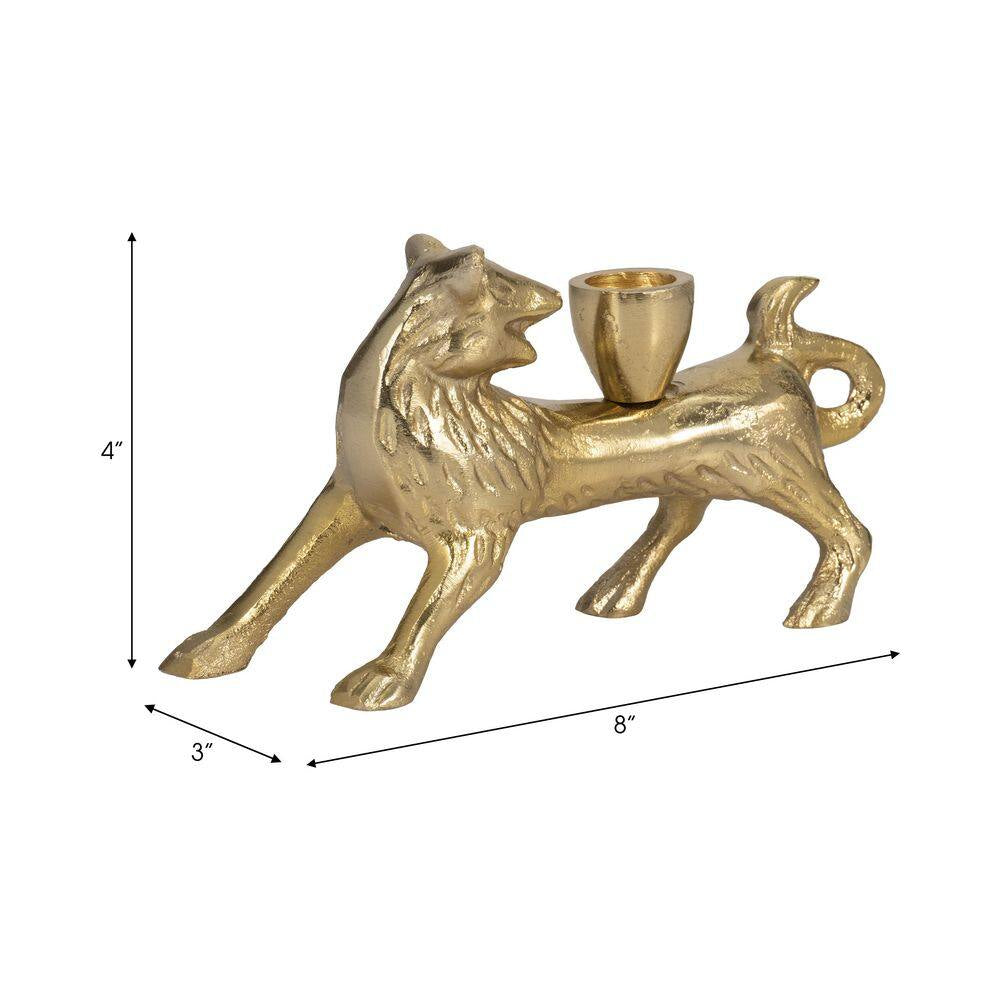 8 In. X 4 In. Gold Metal Novelty Fox Taper Candle Holder
