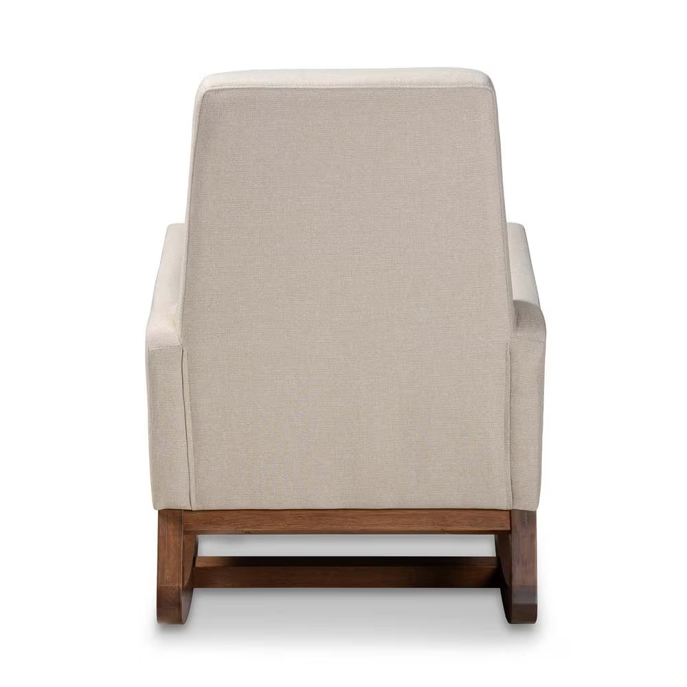 Yashiya Mid-Century Beige Fabric Upholstered Rocking Chair