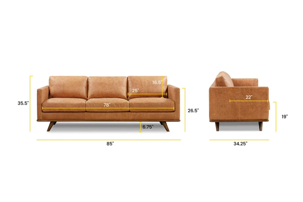Nolita 85" Full-Grain Genuine Italian Leather Square Arm Sofa