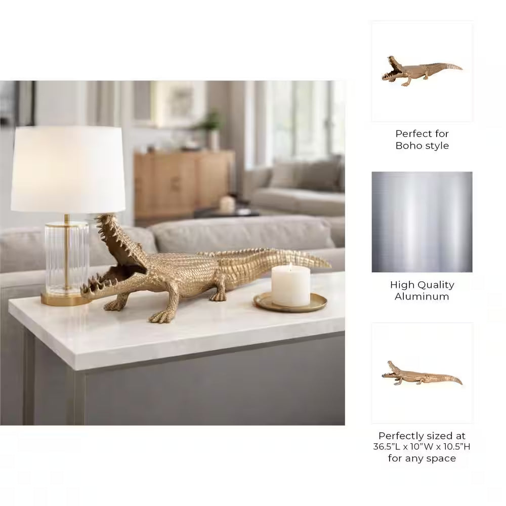 Gold 36 In. X 11 In. Metal Alligator Figurine