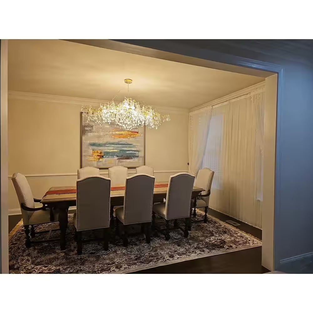 14-Lights Gold Luxury Crystal Linear Chandelier, Modern Tree Branch Chandelier for Dinning Room, Kitchen, Living Room