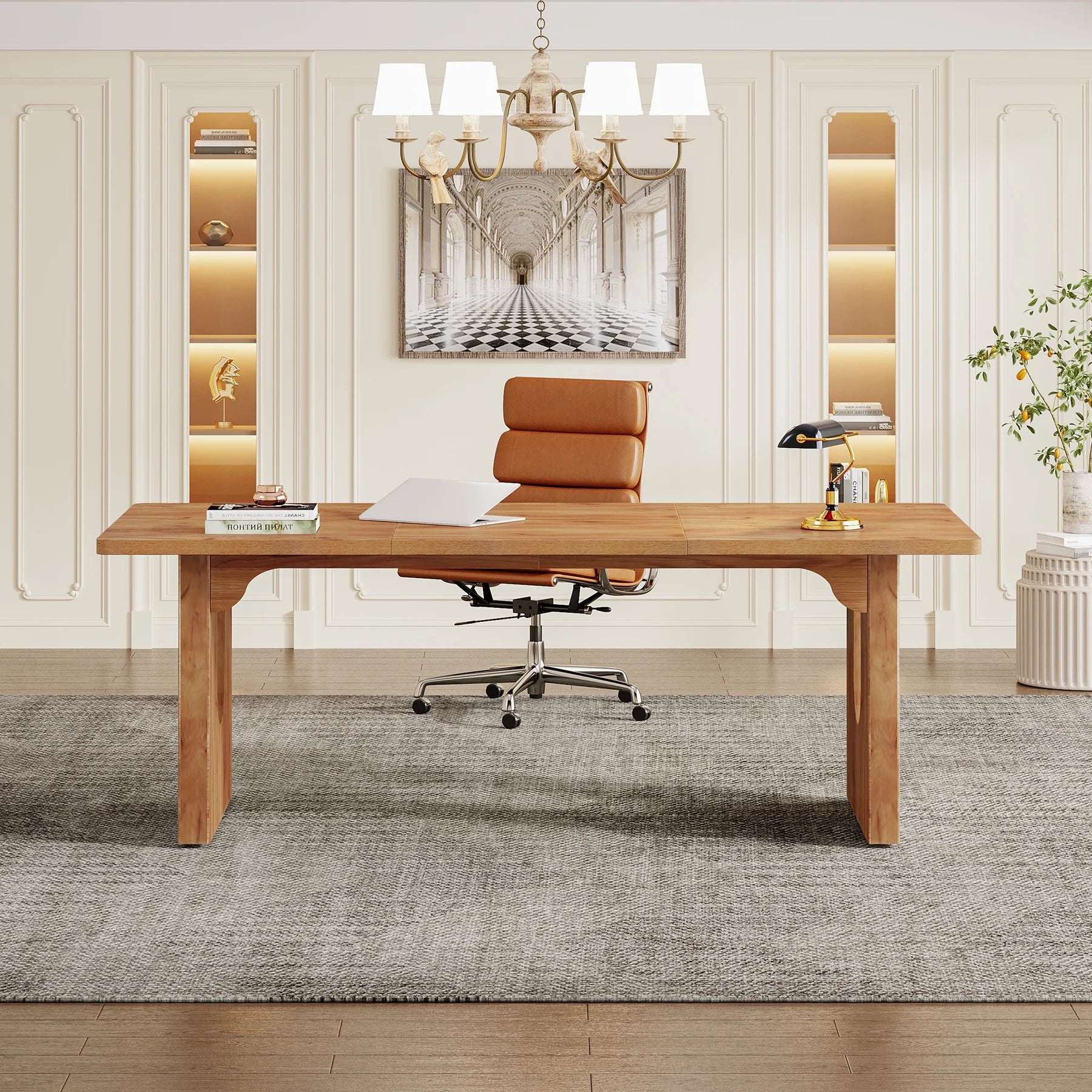 Modern Executive Desk, 70.9" Large Office Computer Desk, Conference Table Meeting Room Table, Simple Workstation Business Furniture for Home Office, Rustic Brown