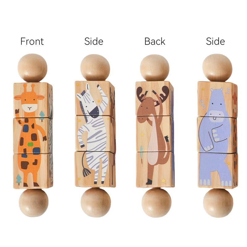 1PC Baby Toy Beech Wood Block Cartoon Dinosaur Car Educational Montessori Toy Baby Teething Play Gym Baby Birthday Gift Products