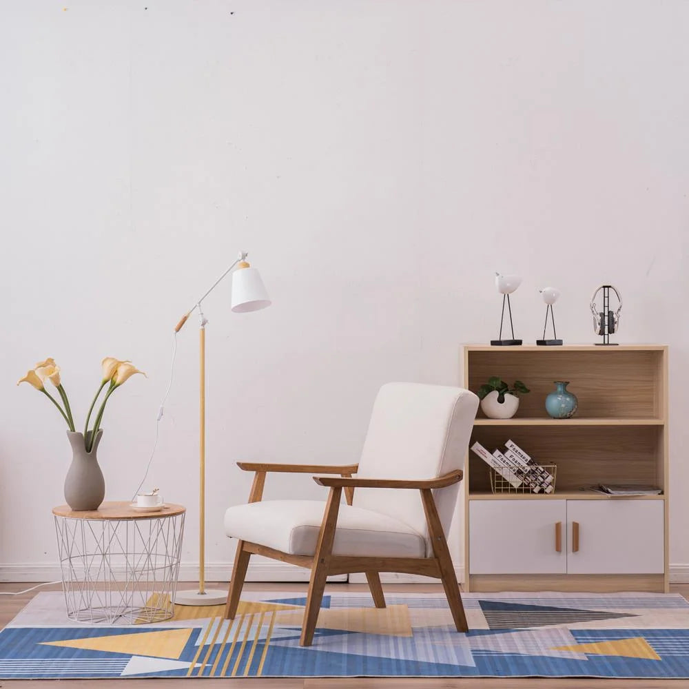 Mid-Century Modern Arm Chair with Solid Wood Frame, Linen Fabric Lounge Chair Club Chair,Beige