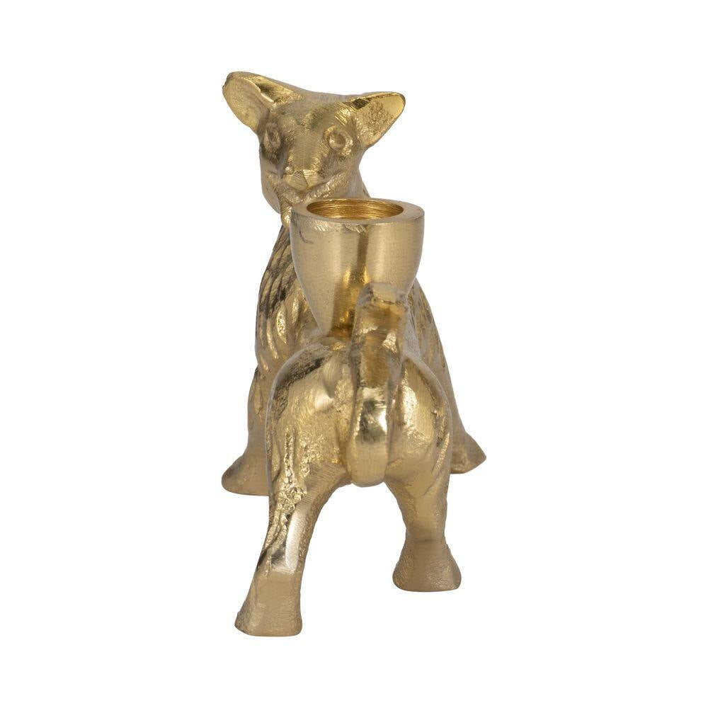 8 In. X 4 In. Gold Metal Novelty Fox Taper Candle Holder