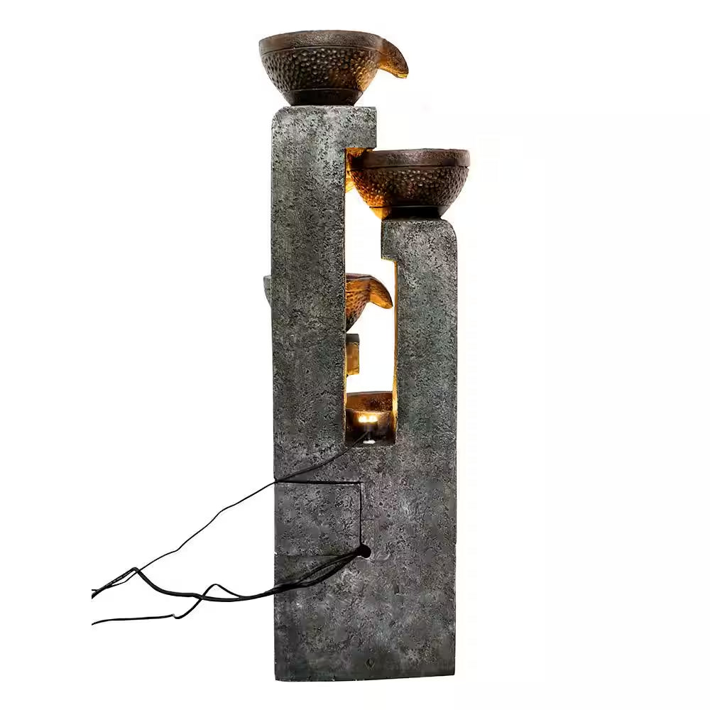 40 In. Garden Water Fountain with LED Lights, Garden Decor