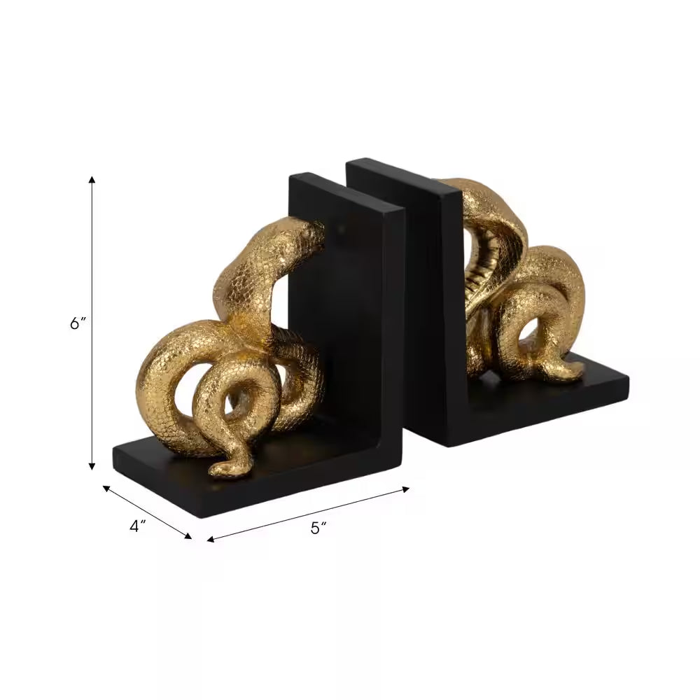 Black 5 In. X 6 In. Resin Novelty Solid Coiled Snake Bookends (Set of 2)