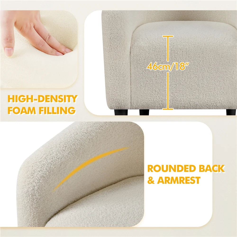 Modern Upholstered Boucle Armchair for Living Room, Ivory