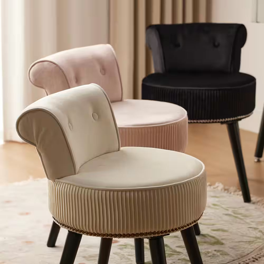 18.9 in Tall Small Vanity Makeup Vanity Chair Velvet Stool, Tufted Accent Chair, Wood Material Makeup Chair